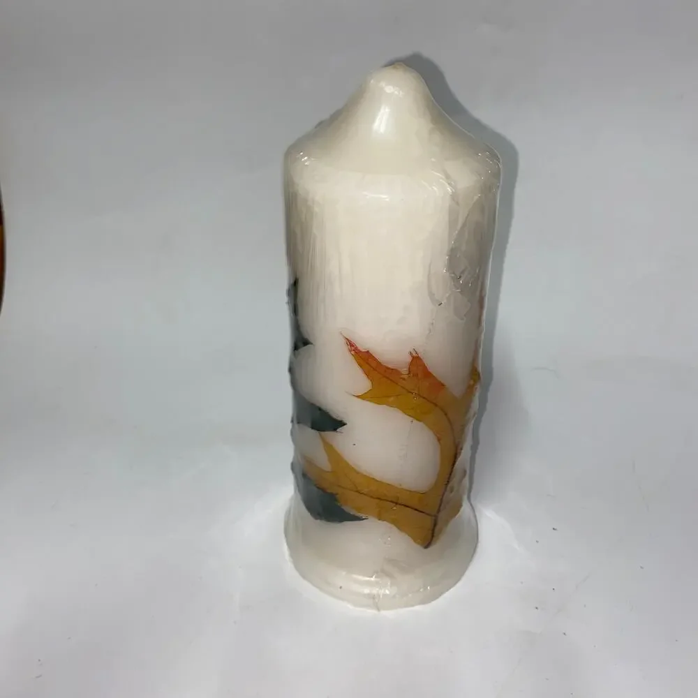 Teleflora Gifts White Autumn Leaves Fall Leaf Pillar Candle 8